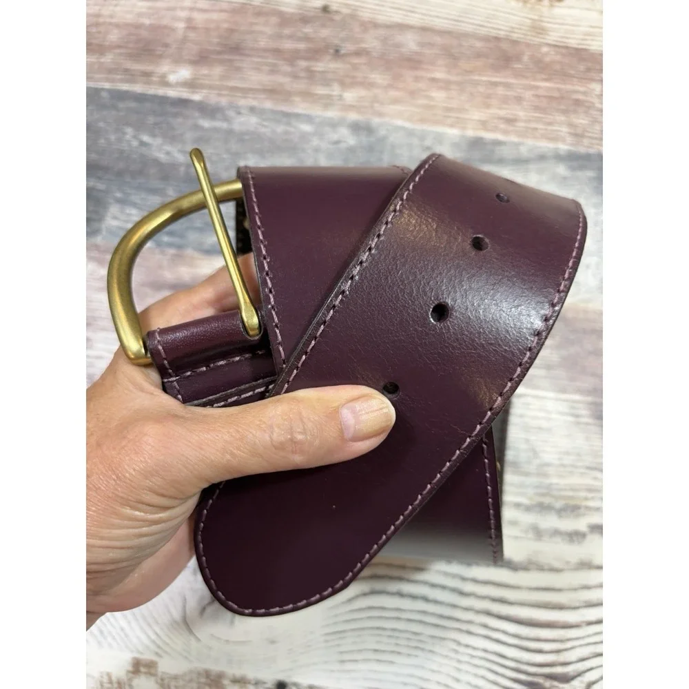 Ann Taylor Loft Dark Purple Wide Leather Belt Gold Buckle Studded XS Small